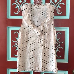 Women’s Cream & Polka Dot Ruffle Neck Tank Top M